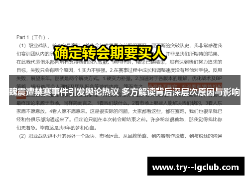 魏震遭禁赛事件引发舆论热议 多方解读背后深层次原因与影响